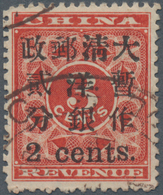 China: 1897, Red Revenue 2 Cents./3 C. Canc. Large Dollar Dater In Brown, Tiny Split In Margin (Mich - Sonstige & Ohne Zuordnung