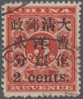 China: 1897, Red Revenue 2 Cents./3 C. Canc. Large Dollar Dater In Brown, Tiny Split In Margin (Mich - Andere & Zonder Classificatie