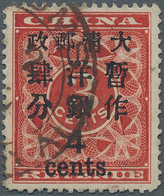 China: 1897, Red Revenue 4 C. / 3 C. Canc. Brown Part Strike Of Shanghai Customs Dater (Michel Cat. - Andere & Zonder Classificatie