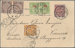 China: 1898, Coling Dragon 1/2 C. (pair), 1 C. And 2 C. Tied "TIENTSIN 25 JUN 01" To Ppc (Chinese La - Sonstige & Ohne Zuordnung