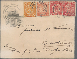 China: 1898, Coiling Dragon 1 C., 2 C. (2), 5 C. Salmon Tied German P.o. "SHANGHAI 1/2 01" To HAPAG - Andere & Zonder Classificatie