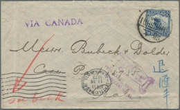 China: 1915, Junk 10 C. Blue Perf. "HS BC." Tied "SHANGHAI MAR 23 1923" To Cover To Switzerland, But - Autres & Non Classés