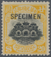 China: 1919, Hall Of Classics Peking Printing $20 Yellow/black, Ovpt. "SPECIMEN", No Gum, Fresh Colo - Autres & Non Classés