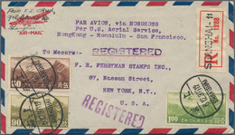 China: 1932, Great Wall Airmails, Four Air Mail Covers 1936/39 To USA Inc. Registration, One To HK O - Other & Unclassified