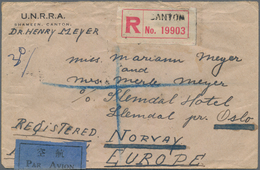 China: 1945/48, Three Registered Airmail Covers From Canton To Norway W. Printed Return "U.N.R.R.A. - Andere & Zonder Classificatie