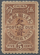 China - Portomarken: 1911, Unissued 5 C. Brown, Unused No Gum (Chan DU3, $1400). - Postage Due