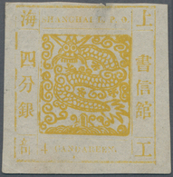 China - Shanghai: 1865, Large Dragon "Candareen" In The Singular, Non-seriff Digits, 4 Ca. Yellow On - Autres & Non Classés