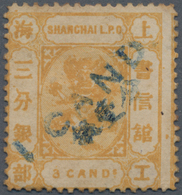 China - Shanghai: 1875, 1 Ca. Blue On 3 C. Yellow Orange, Centered To The Left, Unused Mounted Mint, - Other & Unclassified