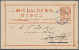 China - Shanghai: 1892, Stationery Card 2 C. Orange Canc. Blue "SHANGHAI LOCAL POST B MR 28 94". - Other & Unclassified