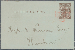 China - Shanghai: 1893, Letter Card 1 C. Brown Canc. Vermillion Circular Grid To Hankow, On Reverse - Andere & Zonder Classificatie