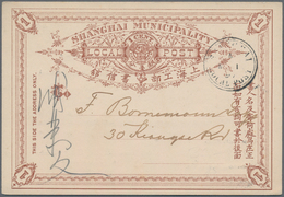 China - Shanghai: 1894, Stationery Card 1 C. Brown Tied Black "SHANGHAI LOCAL POST A MAR 1 97", On R - Otros & Sin Clasificación