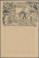 China - Ganzsachen: 1897, Card ICP 1 C. Mint W. On Reverse Ink Drawing Of "Forbidden City" Signed T. - Cartoline Postali