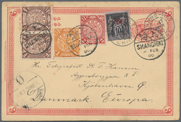 China - Ganzsachen: 1898, Card CIP 1 C. Uprated Coiling Dragon 1/2 C. (pair), 1 C., 2 C. Tied Bisect - Postales