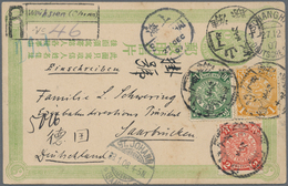 China - Ganzsachen: 1907, Card Oval 1 C. Green Uprated Coiling Dragon 1 C., 2 C., 10 C. Green Tied B - Cartoline Postali