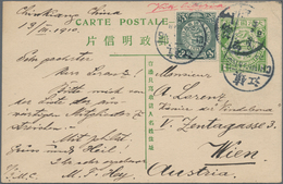 China - Ganzsachen: 1908, Card Square Dragon 1 C. Green Uprated Coiling Dragon 3 C. Green Canc. "CHI - Cartoline Postali