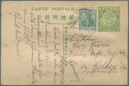 China - Ganzsachen: 1908, Card Square Dragon 1 C. Used As Form W. Germany 5 Pf. Applied Tied "Imp. G - Cartes Postales