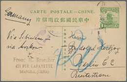 China - Ganzsachen: 1924: China 1c Junk Postal Stationery Card Cancelled Shanghai 9.3.1924 Sent To B - Cartes Postales