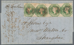 China - Incoming Mail: 1853, England, QV 1 Sh. Greenoctogonal Imperf. Horizontal Strip-4 (faults) Ca - Autres & Non Classés