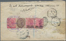 China - Incoming Mail: 1896, Straits Settlements QV 3 C./1 C. Etc. (one RC) Tied "Penang" Inc. Compa - Other & Unclassified