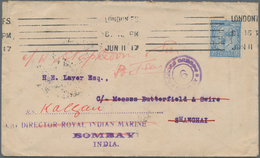 China - Incoming Mail: UK, 1917, Cover KGV 2 1/2d Tied "LONDON JUN 11 17" To Cover To Shanghai, Then - Andere & Zonder Classificatie