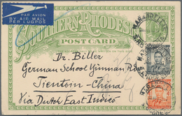 China - Incoming Mail: 1937, South Rhodesia Card 1/2d Uprated 6d, 4d For Foreign Airmail Tied "MARAN - Autres & Non Classés