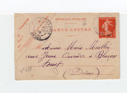 Entier Carte Lettre Semeuse 10 C.date 816 CAD Puy St Martin Drôme 1908. Cachet A Dans Cercle. (2320x) - Tarjetas Cartas