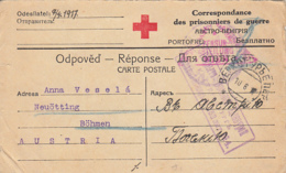 WW1 PRISONERS CORRESPONDENCE, RED CROSS POSTCARD SENT FROM RUSSIA TO NEUOTTING, CENSORED, 1917, RUSSIA - Covers & Documents