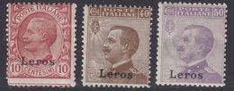 ITALIA - LEROS - 1912 - Lotto Di 3 Valori Nuovi MH/MNH: Unificato 3, 6 E 7. - Egée (Lero)