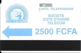 CARTE MAGNETIQUE-COTE IVOIRE-AUTELCA-2500 FCFA-BLEU-V° Adresse Operateur Sur 2 Lignes-TBE-RARE - Ivoorkust