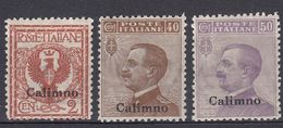 ITALIA - CALIMNO - 1912 - Lotto Di 3 Valori Nuovi Non Linguellati: Unificato 1, 6 E 7. - Aegean (Calino)