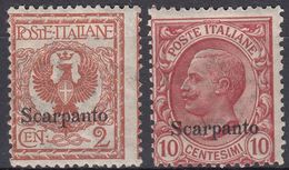 ITALIA - SCARPANTO - 1912 - Lotto Di 2 Valori Nuovi Non Linguellati: Unificato 1 E 3. - Egeo (Scarpanto)