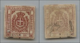 ANTICHI STATI - MODENA - 1859 - 40 Cent Rosa Carminio (17) - Gomma Originale - Macchiato Al Recto - Fiecchi + Oliva (300 - Other & Unclassified