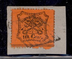 ANTICHI STATI - PONTIFICIO - 1868 - 10 Cent (26) Usato Su Frammento - Grande Salto Di Dentellatura In Basso A Destra (30 - Altri & Non Classificati
