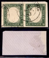 ANTICHI STATI - SARDEGNA - 1863 - 5 Cent (13 E) - Coppia Usata Su Frammento - Altri & Non Classificati