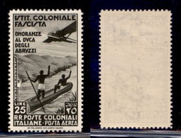 COLONIE - EMISSIONI GENERALI - 1934 - 25 Lire Onoranze (30 Aerea) - Gomma Originale - Otros & Sin Clasificación