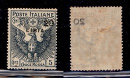 COLONIE - LIBIA - 1916 - 20 Cent Su 15 + 5 Cent Croce Rossa (15h) - Decalco Della Cifra - Gomma Originale (130) - Other & Unclassified