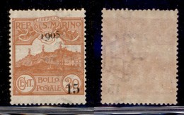 SAN MARINO - SAN MARINO - 1905 - 15 Cent Su 20 Cent Veduta (46)- Gomma Integra (50) - Andere & Zonder Classificatie