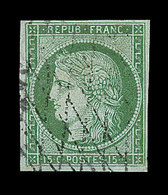 O EMISSION CERES 1849 - O - N°2 - 15c Vert - Obl. Grille Sans Fin - TB - 1849-1850 Cérès