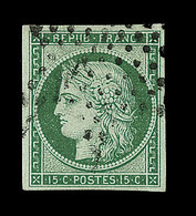 O EMISSION CERES 1849 - O - N°2b- 15c Vert Foncé- Obl. étoile Muette - Signé Calves/A.Brun - TB - 1849-1850 Ceres