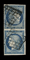O EMISSION CERES 1849 - O - N°4 - Tête-bêche Vertical - Bleu Foncé - Obl. Grille - Réparé - TB - 1849-1850 Cérès