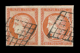 O EMISSION CERES 1849 - O - N°5 - 40c Orange - Grille - Paire - Signé Scheller - TB - 1849-1850 Ceres