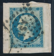 F NAPOLEON NON DENTELE - F - N°14Ad Bleu S/vert - Margé S/petit Frgmt - Obl PC AS1 - TB - 1853-1860 Napoleone III