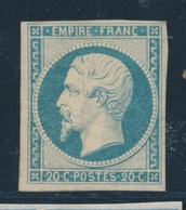 * NAPOLEON NON DENTELE - * - N°14Af - 20c Bleu Laiteux Foncé - Signé Cérès - TB - 1853-1860 Napoleone III