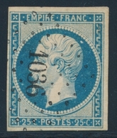 O NAPOLEON NON DENTELE - O - N°15 - 25c Bleu - Obl. PC 1036 - Signé Calves - TB - 1853-1860 Napoléon III.