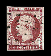O NAPOLEON NON DENTELE - O - N°18 - 1F Carmin - Obl Grille Sans Fin - - Signé - TB - 1853-1860 Napoléon III.