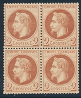 ** NAPOLEON LAURE - ** - N°26B - Bloc De 4 - Lég. Rousseurs - 1863-1870 Napoleon III With Laurels