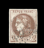 O EMISSION DE BORDEAUX - O - N°40A - 2c Chocolat Foncé - Obl. GC - Fente Recollée- Asp TB - 1870 Emisión De Bordeaux