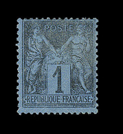 * TYPE SAGE - * - N°84 - 1c Noir S/Bleu De Prusse - Forte Charnière - Certificat Scheller - TB - 1876-1878 Sage (Typ I)