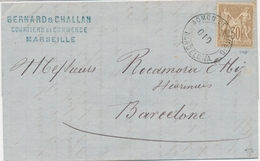 F OBLITERATIONS DIVERSES - F - N°69 - Obl Cachet Espagnole "ADMON DE CAMBIO" Sur Lac De 1876 Par Barcelone - TB - Andere & Zonder Classificatie