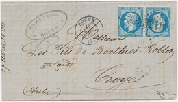 L N°22b - 20c Bleu - Paire - Tête Bêche - Obl. GC 3219 (Rouen) - Pr Troyes - Cachet D'arrivée Au Verso - TB - 1849-1876: Klassieke Periode